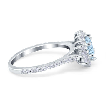 Vintage Oval Engagement Ring Simulated Aquamarine CZ 925 Sterling Silver